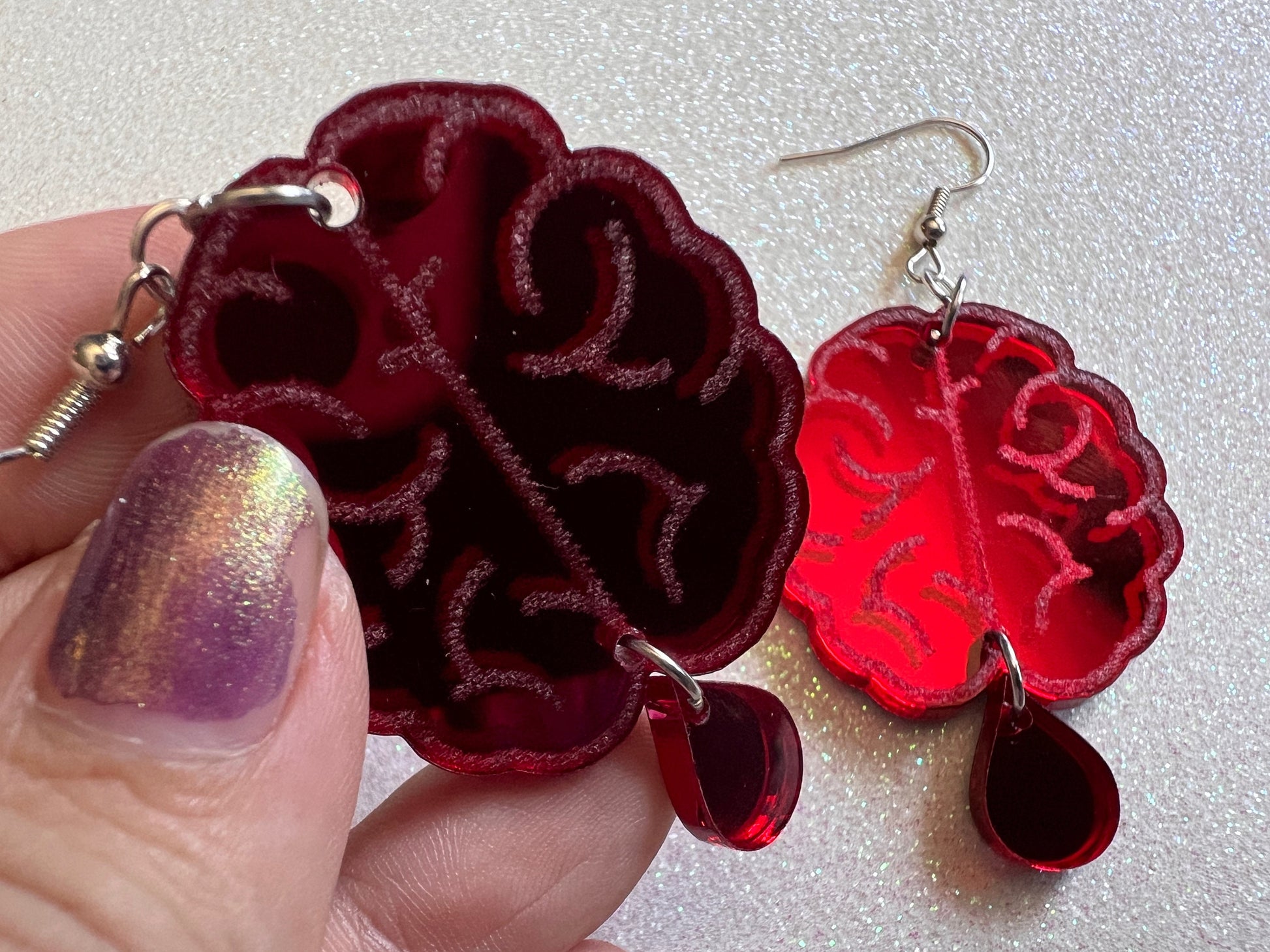 Bleeding Brain Earrings: Halloween, Laser Cut Acrylic Mirrored Brains, Genius, IQ, Nerd, Nurse, Doctor, Best Gifts for Her/Him/Them