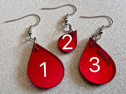 Blood Drop Earrings: Laser Cut Acrylic Blood Droplets, Vampire, Halloween, Scary, Horror, Bloody, Best Gifts for Her/Him/Them