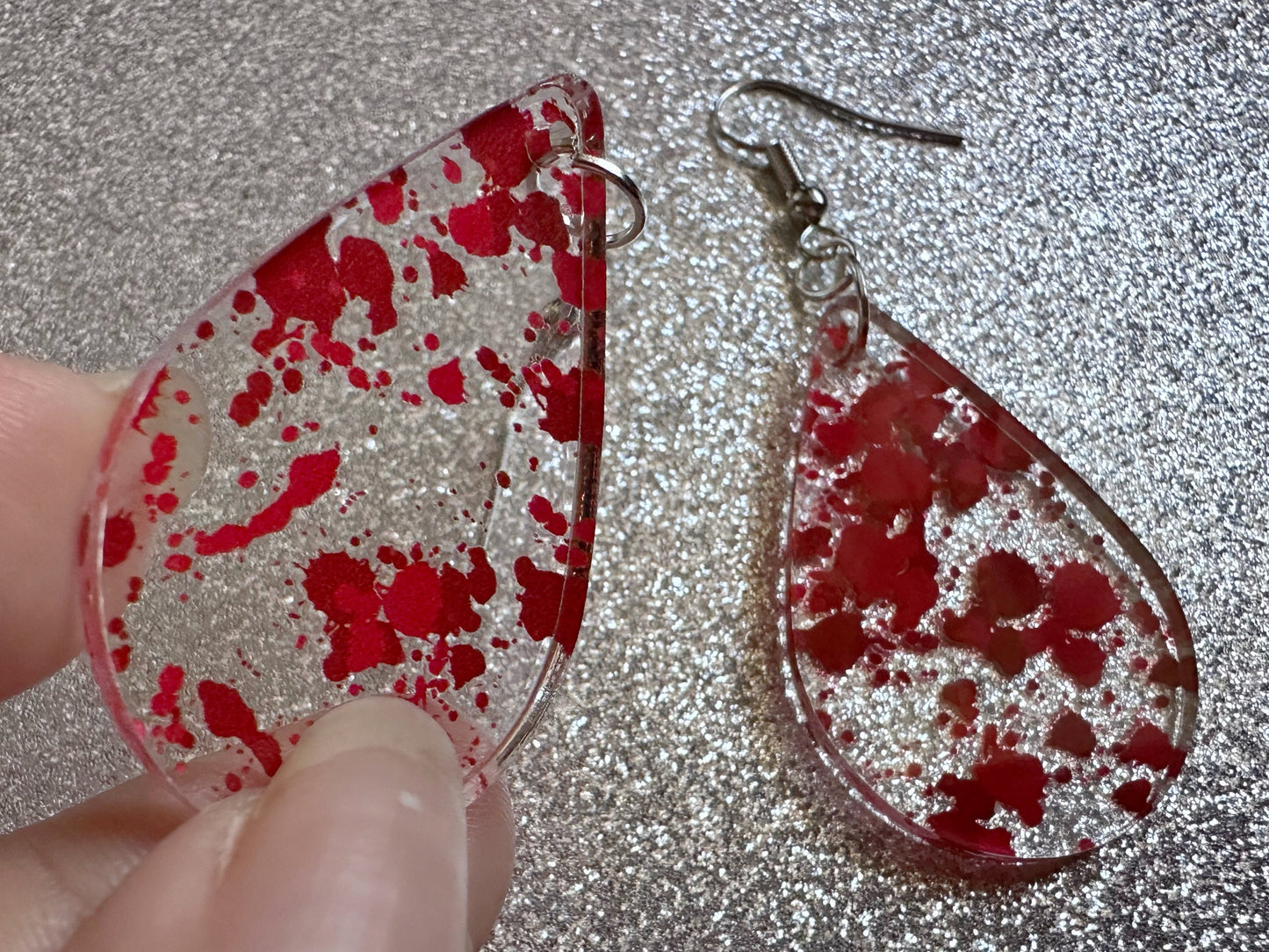 Blood Splatter Earrings: Laser Cut Acrylic Halloween Bloody Splashes, Halloween, Murder, Victim, Corpse, Crime, Best Gifts for Her/Him/Them