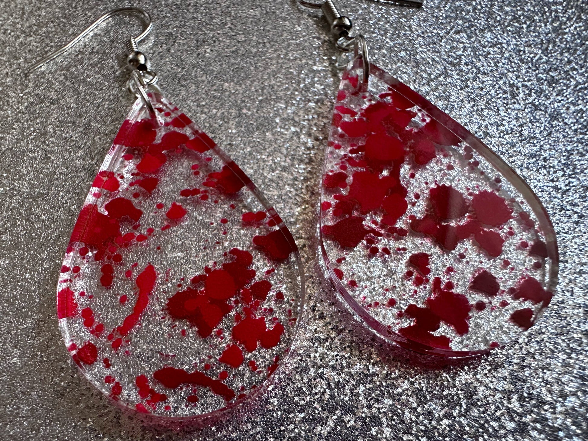 Blood Splatter Earrings: Laser Cut Acrylic Halloween Bloody Splashes, Halloween, Murder, Victim, Corpse, Crime, Best Gifts for Her/Him/Them