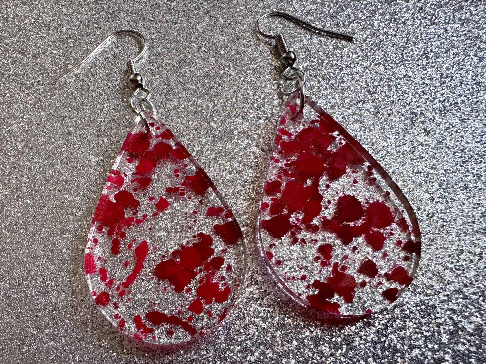 Blood Splatter Earrings: Laser Cut Acrylic Halloween Bloody Splashes, Halloween, Murder, Victim, Corpse, Crime, Best Gifts for Her/Him/Them