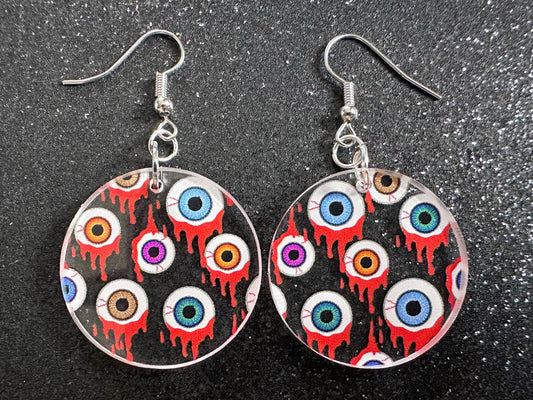 Bloody Eyeball Earrings: Laser Cut Acrylic Eyes, Bleeding Eyeballs, Horror, Scary, Anatomy, Halloween, Gag Gift, Best Gifts for Her/Him/Them