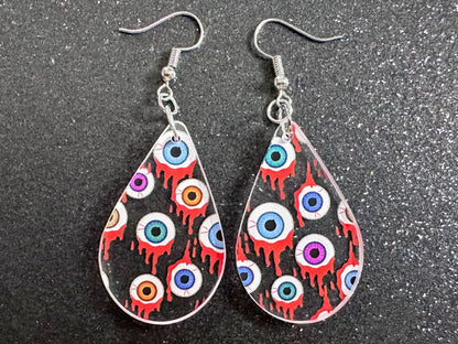 Bloody Eyeball Earrings: Laser Cut Acrylic Eyes, Bleeding Eyeballs, Horror, Scary, Anatomy, Halloween, Gag Gift, Best Gifts for Her/Him/Them