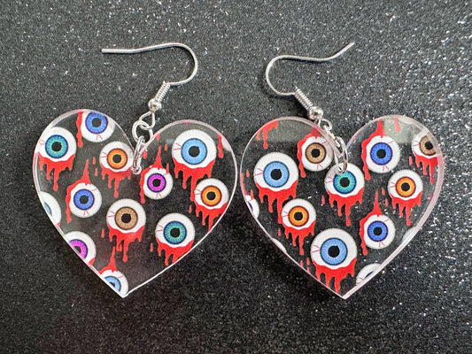 Bloody Eyeball Earrings: Laser Cut Acrylic Eyes, Bleeding Eyeballs, Horror, Scary, Anatomy, Halloween, Gag Gift, Best Gifts for Her/Him/Them