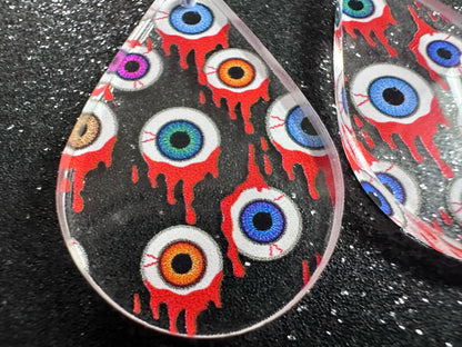 Bloody Eyeball Earrings: Laser Cut Acrylic Eyes, Bleeding Eyeballs, Horror, Scary, Anatomy, Halloween, Gag Gift, Best Gifts for Her/Him/Them