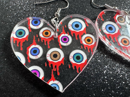 Bloody Eyeball Earrings: Laser Cut Acrylic Eyes, Bleeding Eyeballs, Horror, Scary, Anatomy, Halloween, Gag Gift, Best Gifts for Her/Him/Them