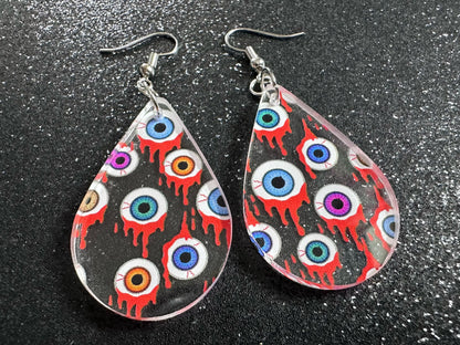 Bloody Eyeball Earrings: Laser Cut Acrylic Eyes, Bleeding Eyeballs, Horror, Scary, Anatomy, Halloween, Gag Gift, Best Gifts for Her/Him/Them