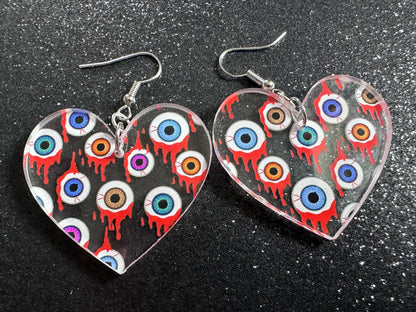 Bloody Eyeball Earrings: Laser Cut Acrylic Eyes, Bleeding Eyeballs, Horror, Scary, Anatomy, Halloween, Gag Gift, Best Gifts for Her/Him/Them
