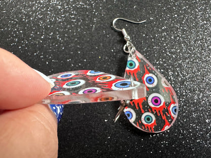 Bloody Eyeball Earrings: Laser Cut Acrylic Eyes, Bleeding Eyeballs, Horror, Scary, Anatomy, Halloween, Gag Gift, Best Gifts for Her/Him/Them