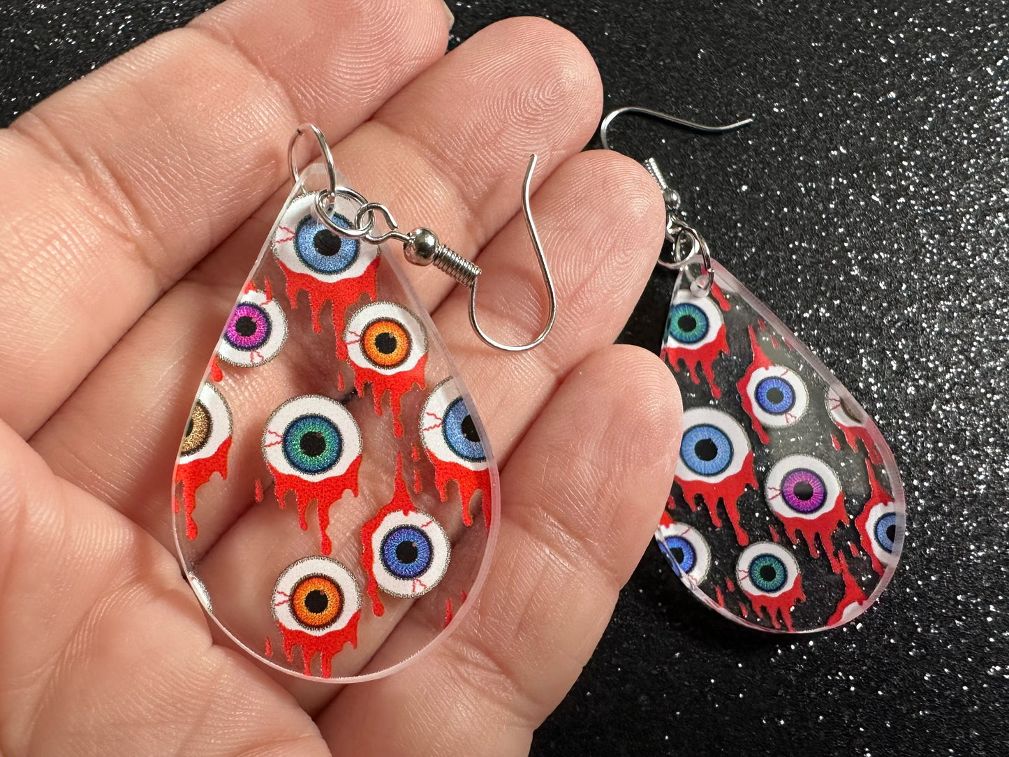 Bloody Eyeball Earrings: Laser Cut Acrylic Eyes, Bleeding Eyeballs, Horror, Scary, Anatomy, Halloween, Gag Gift, Best Gifts for Her/Him/Them