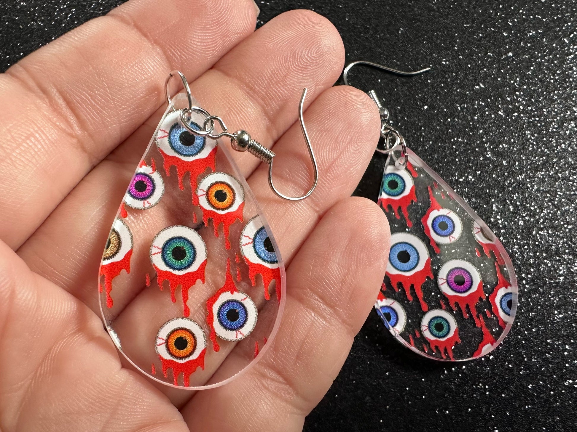 Bloody Eyeball Earrings: Laser Cut Acrylic Eyes, Bleeding Eyeballs, Horror, Scary, Anatomy, Halloween, Gag Gift, Best Gifts for Her/Him/Them