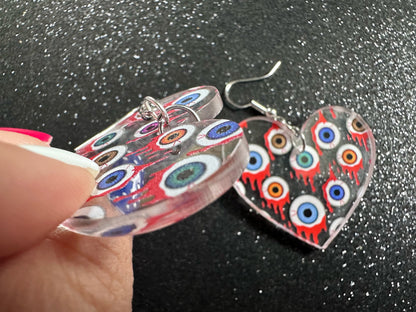 Bloody Eyeball Earrings: Laser Cut Acrylic Eyes, Bleeding Eyeballs, Horror, Scary, Anatomy, Halloween, Gag Gift, Best Gifts for Her/Him/Them