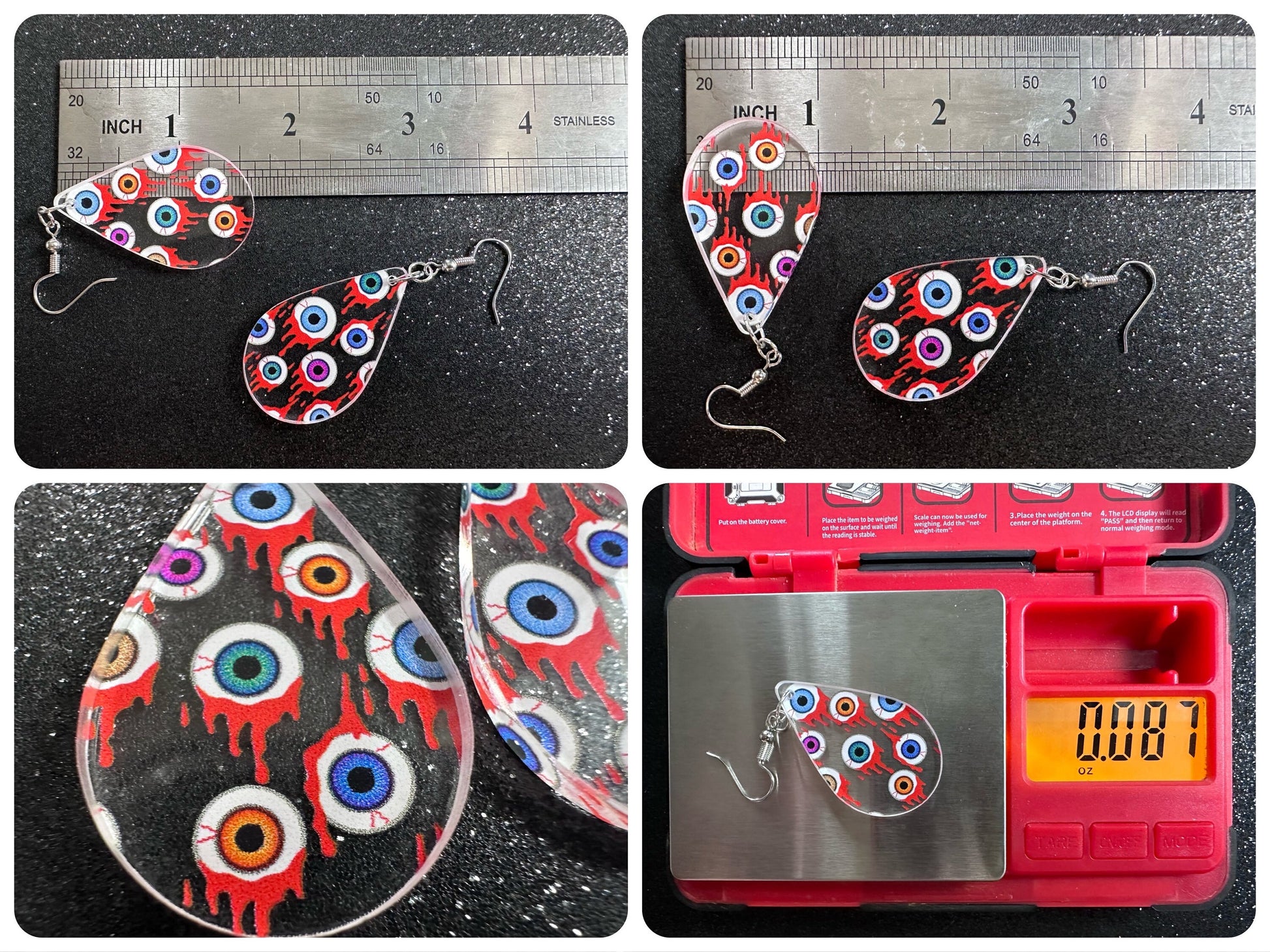 Bloody Eyeball Earrings: Laser Cut Acrylic Eyes, Bleeding Eyeballs, Horror, Scary, Anatomy, Halloween, Gag Gift, Best Gifts for Her/Him/Them