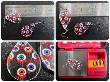 Bloody Eyeball Earrings: Laser Cut Acrylic Eyes, Bleeding Eyeballs, Horror, Scary, Anatomy, Halloween, Gag Gift, Best Gifts for Her/Him/Them