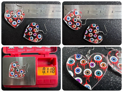 Bloody Eyeball Earrings: Laser Cut Acrylic Eyes, Bleeding Eyeballs, Horror, Scary, Anatomy, Halloween, Gag Gift, Best Gifts for Her/Him/Them