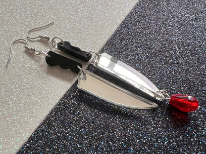 Bloody Knife Earrings: Halloween, Scary, Horror, Murder, Laser Cut Acrylic Knives Mirrored, Axe, Best Gifts for Her/Him/Them