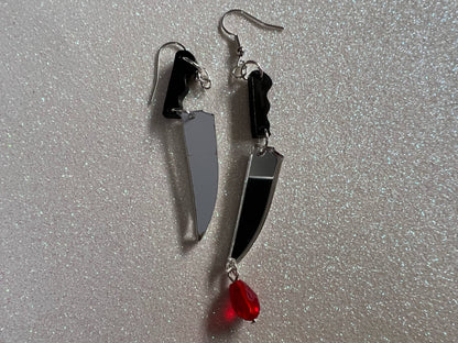 Bloody Knife Earrings: Halloween, Scary, Horror, Murder, Laser Cut Acrylic Knives Mirrored, Axe, Best Gifts for Her/Him/Them