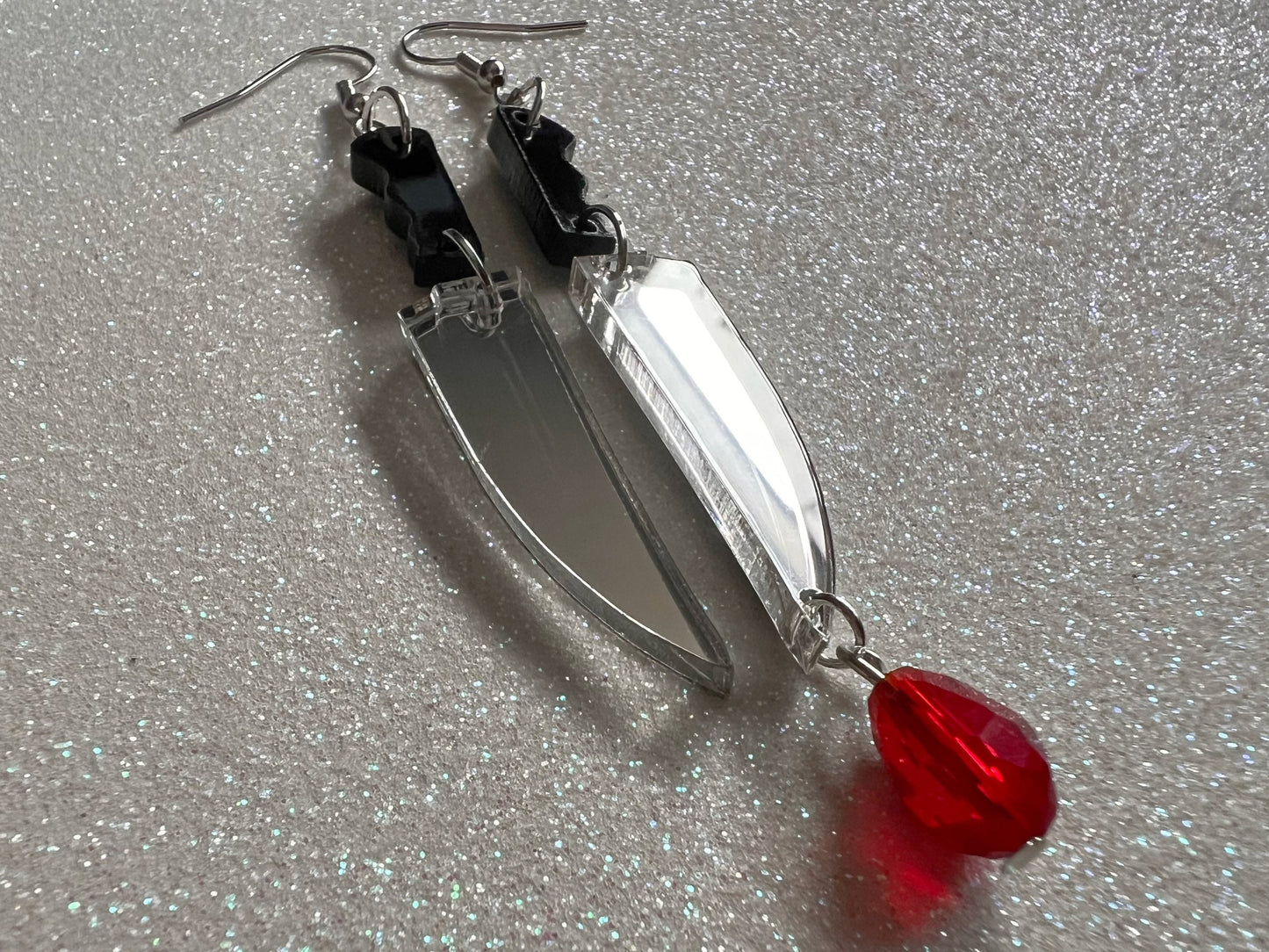Bloody Knife Earrings: Halloween, Scary, Horror, Murder, Laser Cut Acrylic Knives Mirrored, Axe, Best Gifts for Her/Him/Them