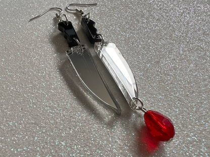 Bloody Knife Earrings: Halloween, Scary, Horror, Murder, Laser Cut Acrylic Knives Mirrored, Axe, Best Gifts for Her/Him/Them