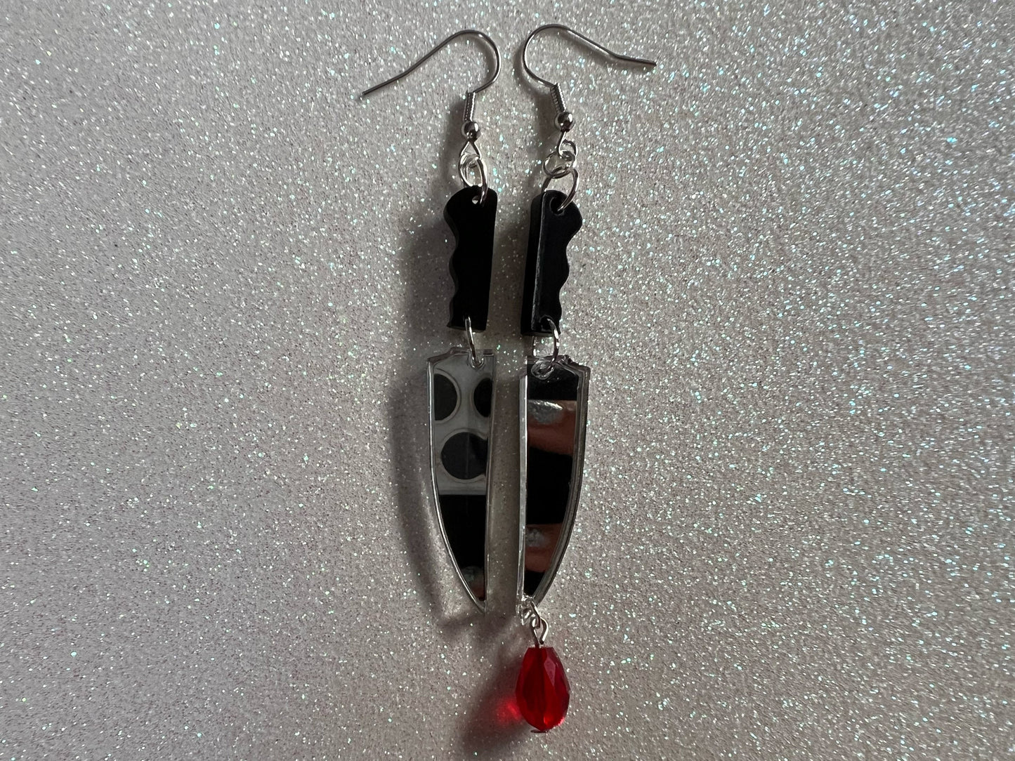 Bloody Knife Earrings: Halloween, Scary, Horror, Murder, Laser Cut Acrylic Knives Mirrored, Axe, Best Gifts for Her/Him/Them
