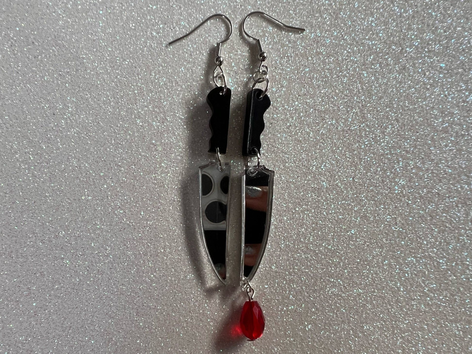 Bloody Knife Earrings: Halloween, Scary, Horror, Murder, Laser Cut Acrylic Knives Mirrored, Axe, Best Gifts for Her/Him/Them