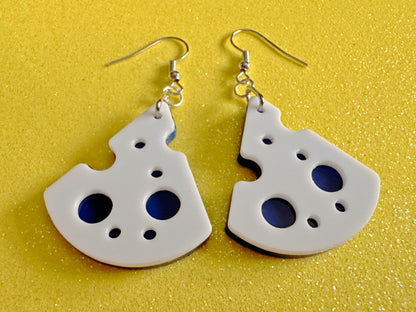 Blue Cheese Slice Earrings: Laser Cut Acrylic Cheese, Dairy, Cow, Swiss Cheese, Slices, Food Earrings, Best Gifts for Her/Him/Them