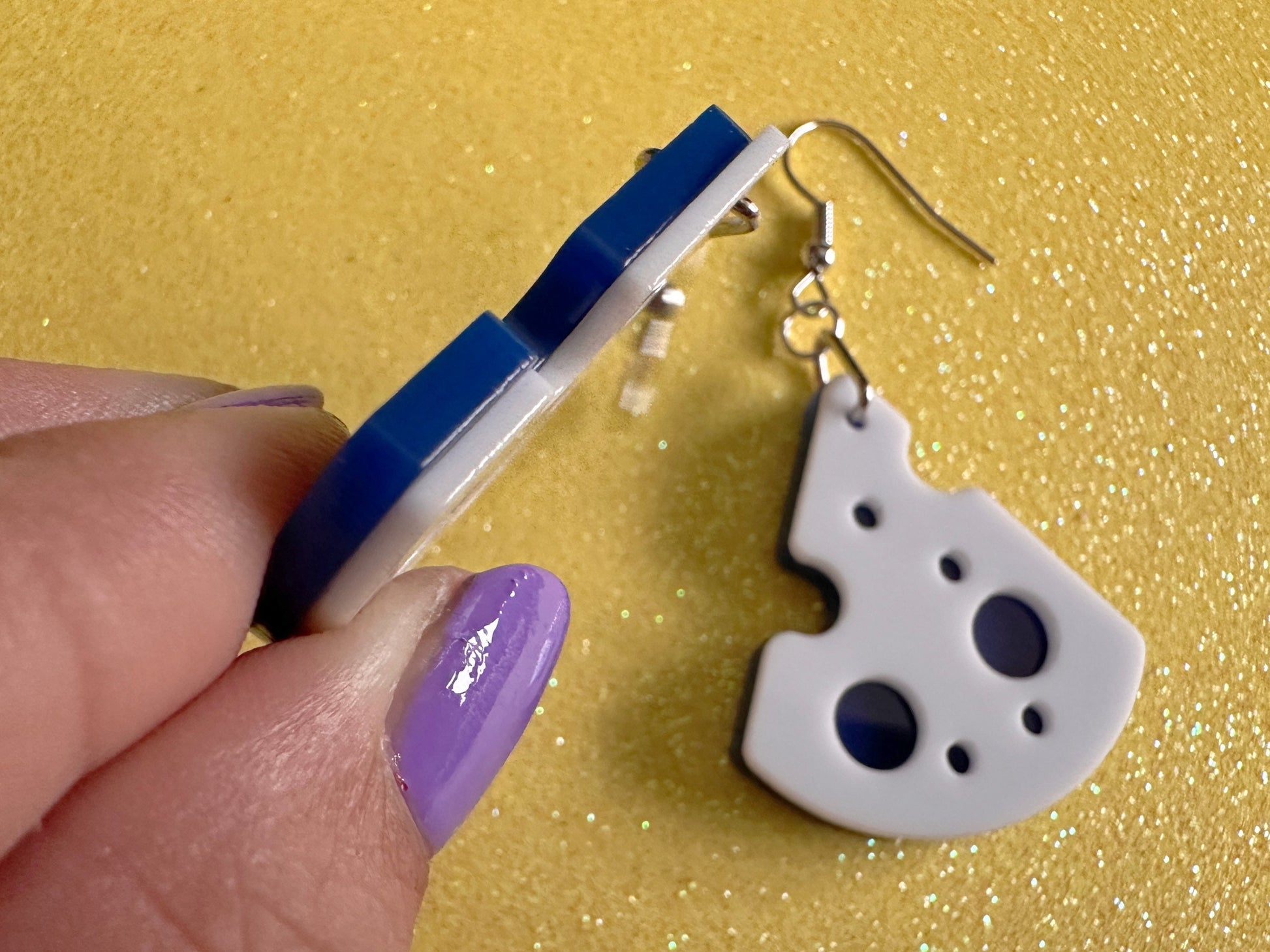 Blue Cheese Slice Earrings: Laser Cut Acrylic Cheese, Dairy, Cow, Swiss Cheese, Slices, Food Earrings, Best Gifts for Her/Him/Them