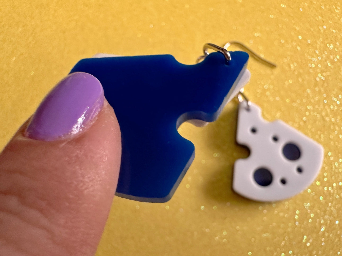 Blue Cheese Slice Earrings: Laser Cut Acrylic Cheese, Dairy, Cow, Swiss Cheese, Slices, Food Earrings, Best Gifts for Her/Him/Them