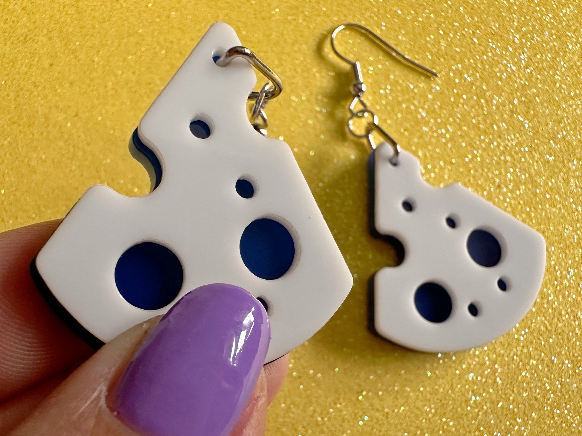 Blue Cheese Slice Earrings: Laser Cut Acrylic Cheese, Dairy, Cow, Swiss Cheese, Slices, Food Earrings, Best Gifts for Her/Him/Them