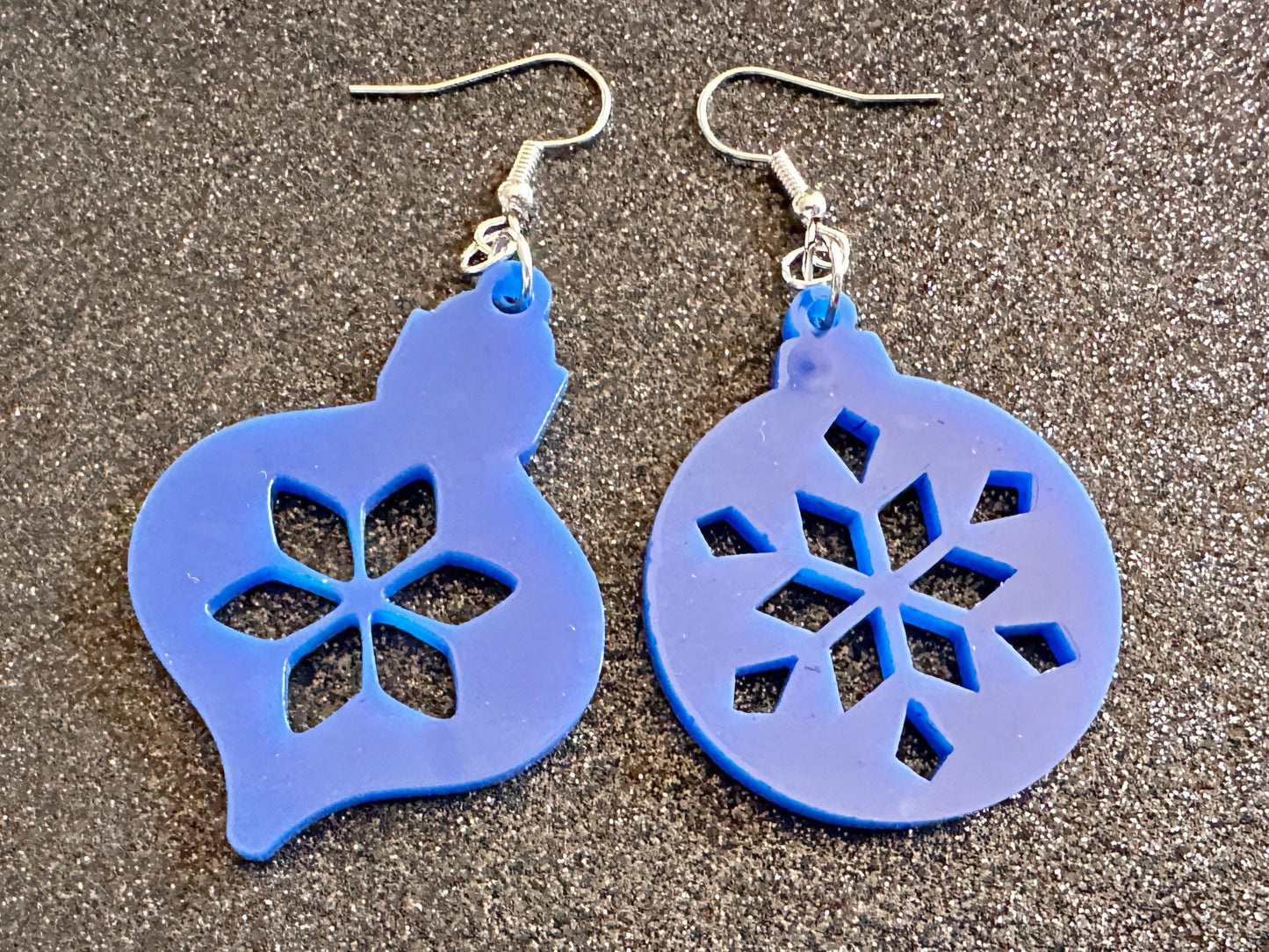 Blue Christmas Ornament Earrings: Laser Cut Acrylic Ornaments, Christmas Baubles, Festive, Holiday, Best Gifts for Her/Him/Them