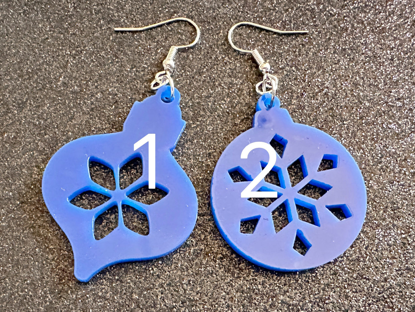 Blue Christmas Ornament Earrings: Laser Cut Acrylic Ornaments, Christmas Baubles, Festive, Holiday, Best Gifts for Her/Him/Them