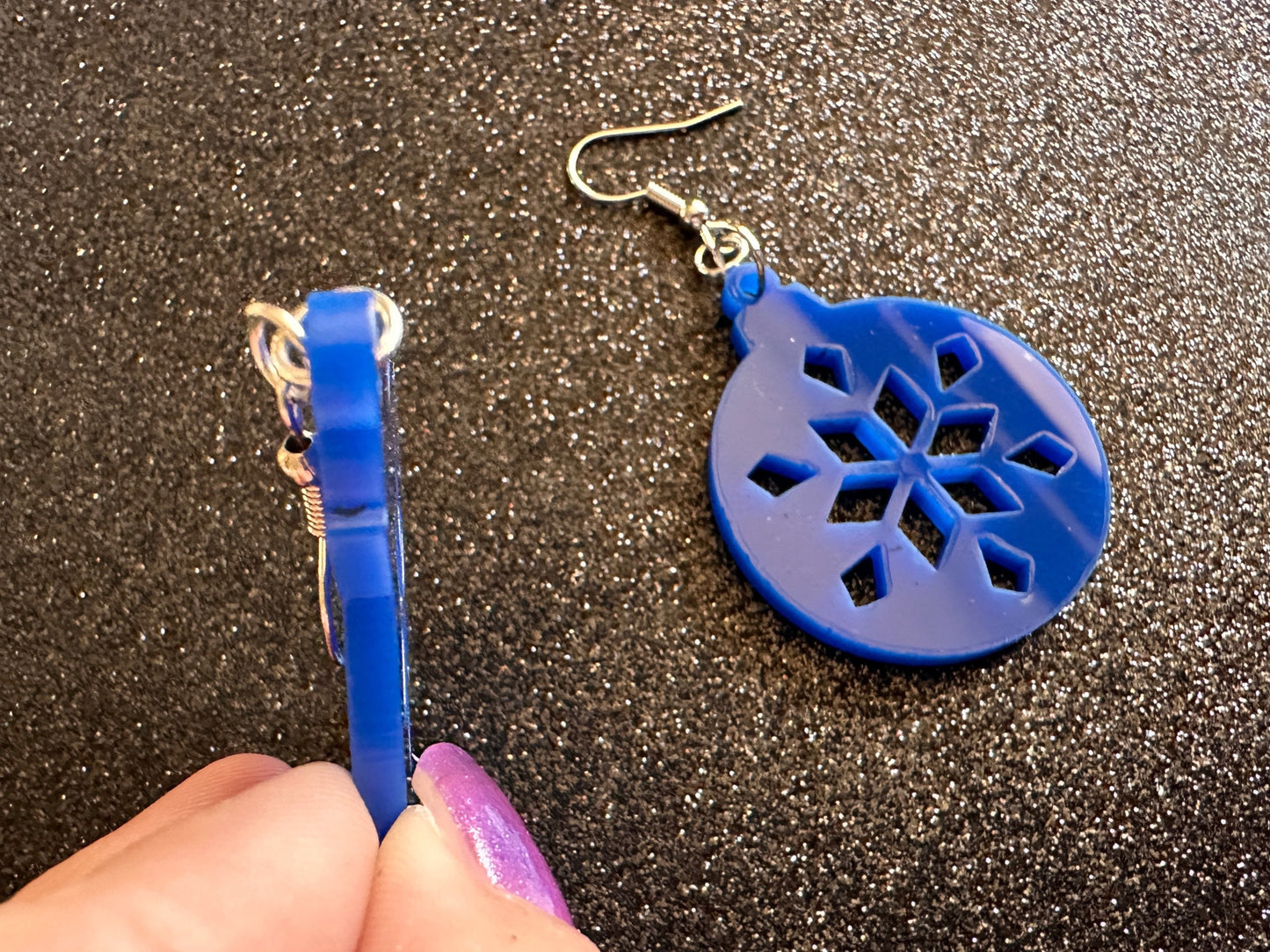 Blue Christmas Ornament Earrings: Laser Cut Acrylic Ornaments, Christmas Baubles, Festive, Holiday, Best Gifts for Her/Him/Them