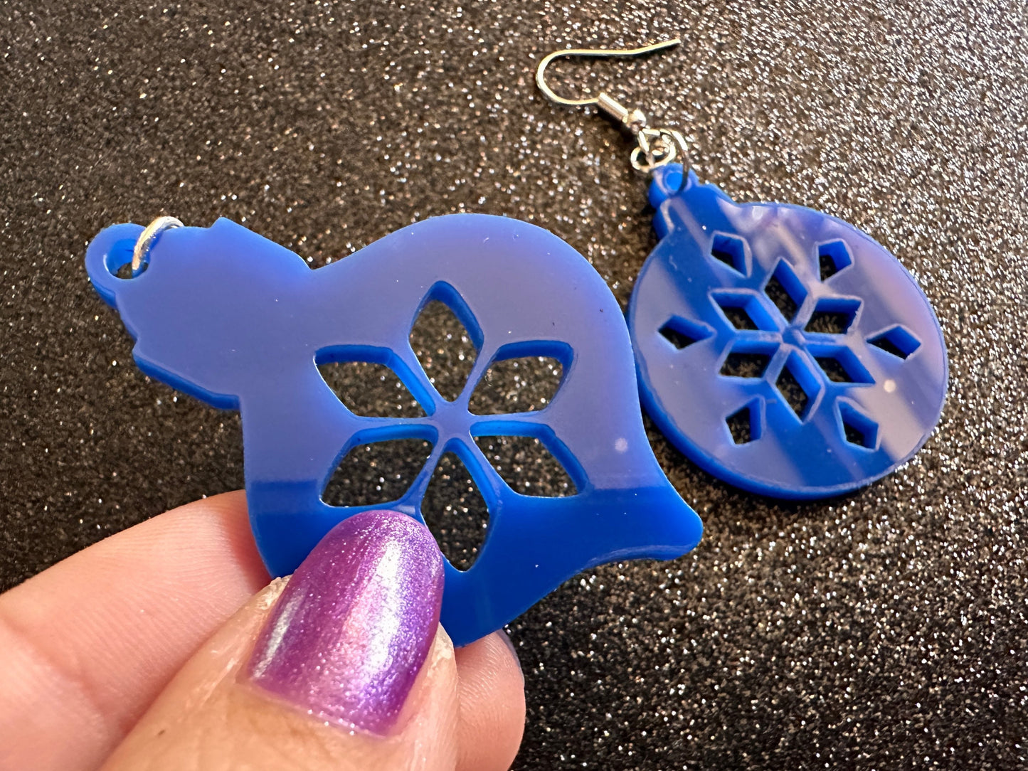 Blue Christmas Ornament Earrings: Laser Cut Acrylic Ornaments, Christmas Baubles, Festive, Holiday, Best Gifts for Her/Him/Them
