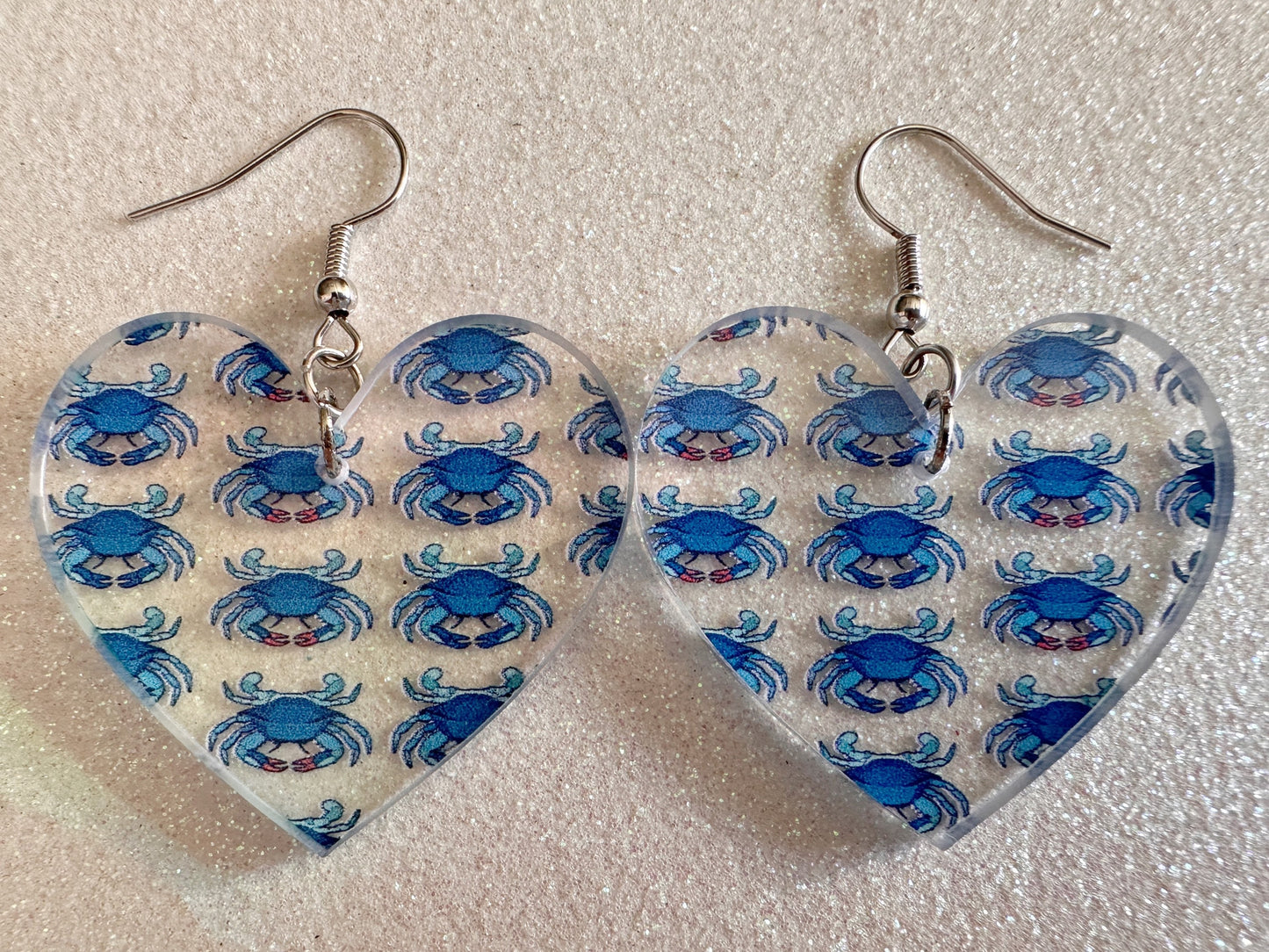 Blue Crab Earrings: Laser Cut Acrylic Crabs, Sea Animal, Ocean Creatures, Aquarium, Tank, Beach, Scuba Diving, Best Gifts for Her/Him/Them