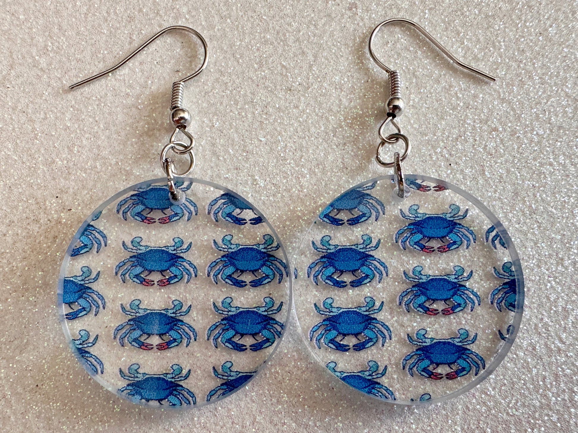 Blue Crab Earrings: Laser Cut Acrylic Crabs, Sea Animal, Ocean Creatures, Aquarium, Tank, Beach, Scuba Diving, Best Gifts for Her/Him/Them
