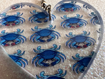 Blue Crab Earrings: Laser Cut Acrylic Crabs, Sea Animal, Ocean Creatures, Aquarium, Tank, Beach, Scuba Diving, Best Gifts for Her/Him/Them