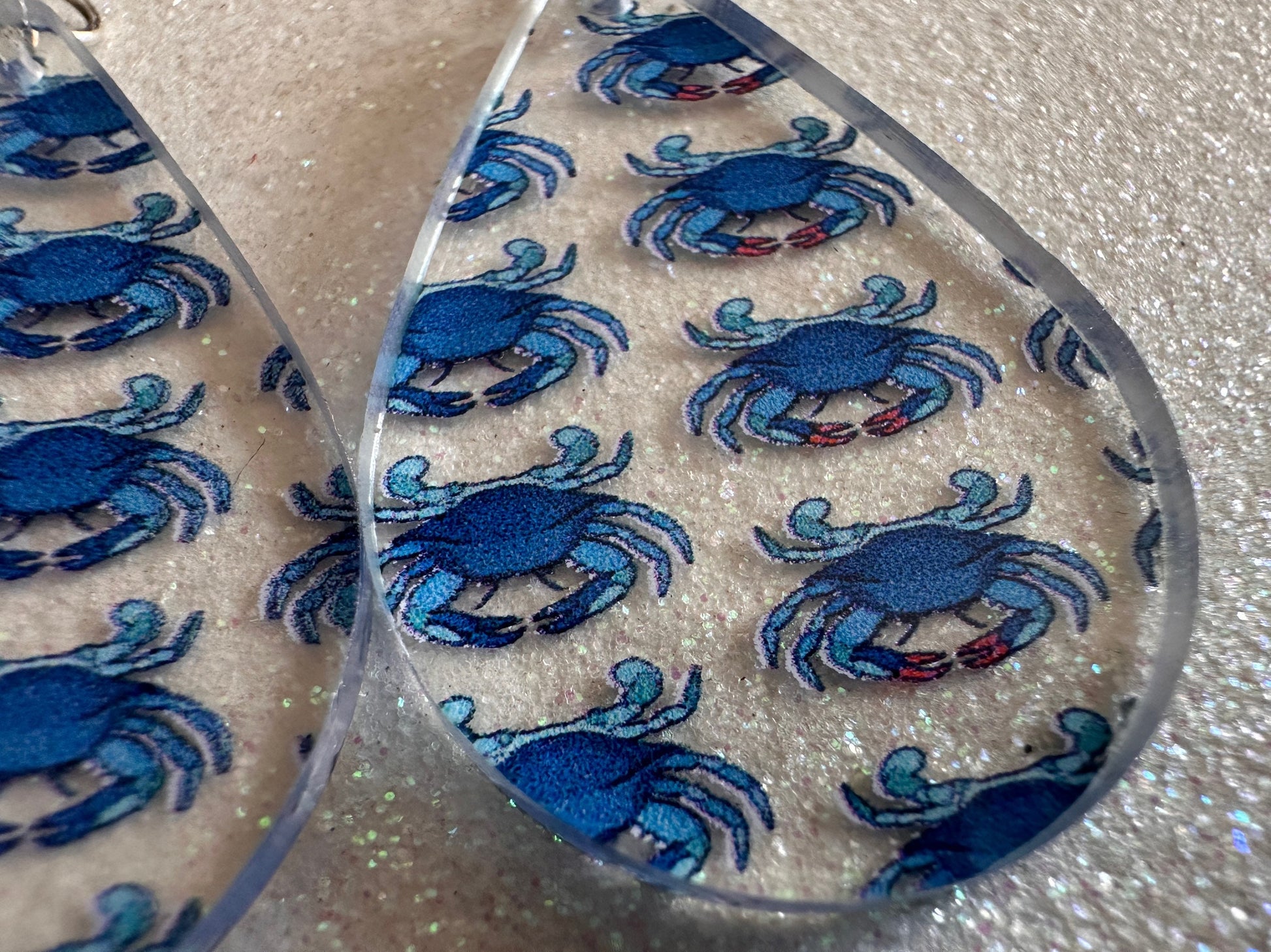 Blue Crab Earrings: Laser Cut Acrylic Crabs, Sea Animal, Ocean Creatures, Aquarium, Tank, Beach, Scuba Diving, Best Gifts for Her/Him/Them