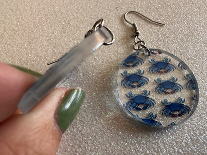Blue Crab Earrings: Laser Cut Acrylic Crabs, Sea Animal, Ocean Creatures, Aquarium, Tank, Beach, Scuba Diving, Best Gifts for Her/Him/Them