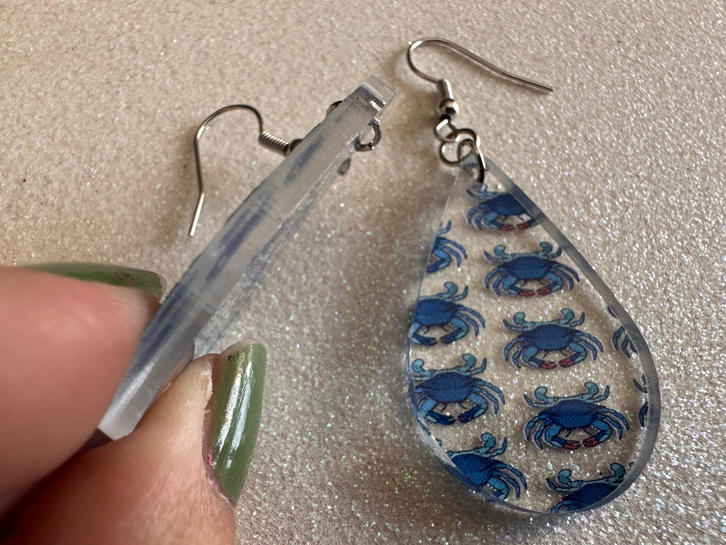 Blue Crab Earrings: Laser Cut Acrylic Crabs, Sea Animal, Ocean Creatures, Aquarium, Tank, Beach, Scuba Diving, Best Gifts for Her/Him/Them