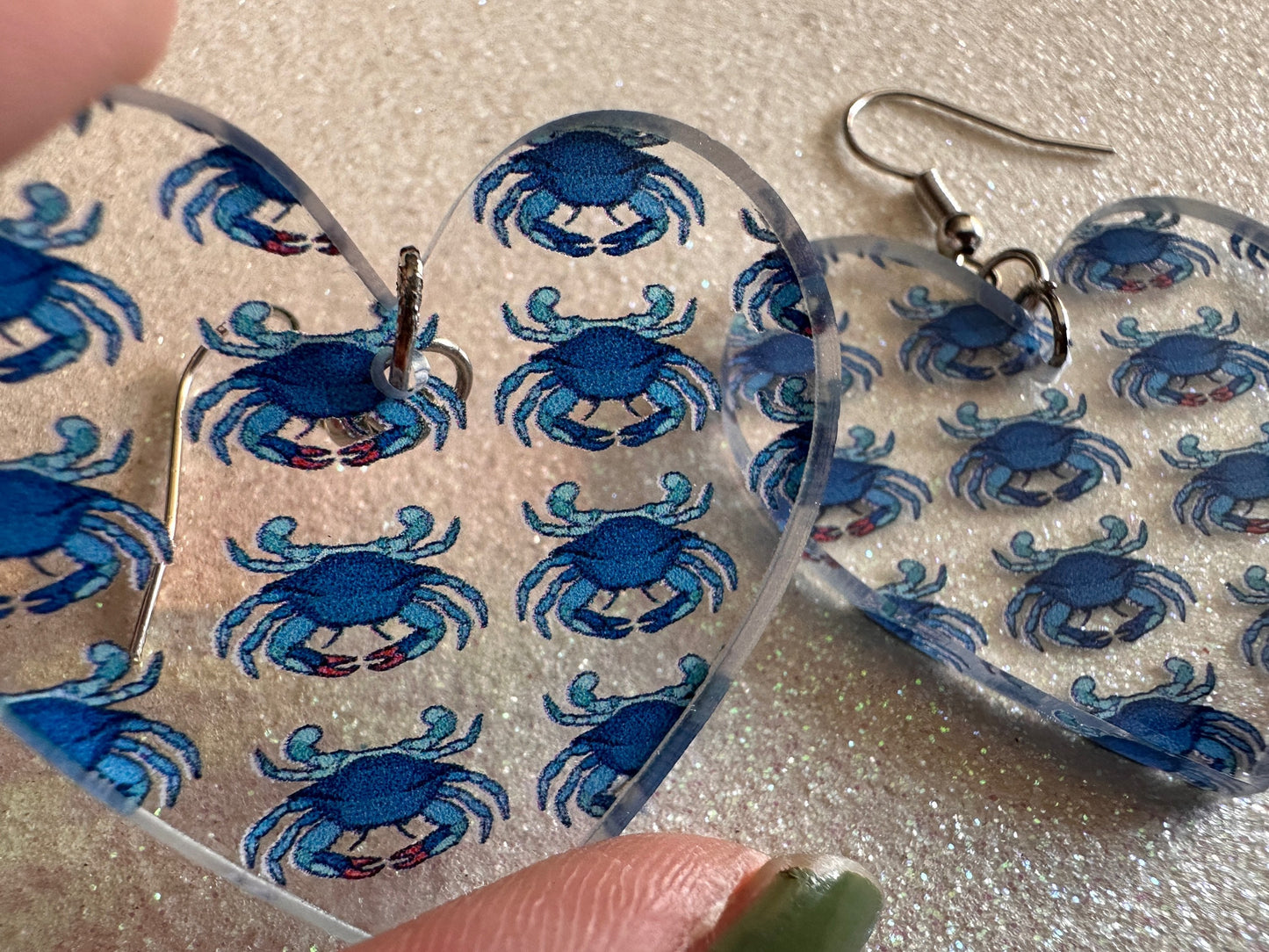 Blue Crab Earrings: Laser Cut Acrylic Crabs, Sea Animal, Ocean Creatures, Aquarium, Tank, Beach, Scuba Diving, Best Gifts for Her/Him/Them