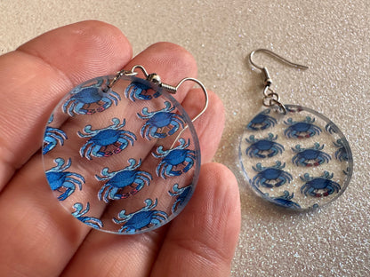 Blue Crab Earrings: Laser Cut Acrylic Crabs, Sea Animal, Ocean Creatures, Aquarium, Tank, Beach, Scuba Diving, Best Gifts for Her/Him/Them
