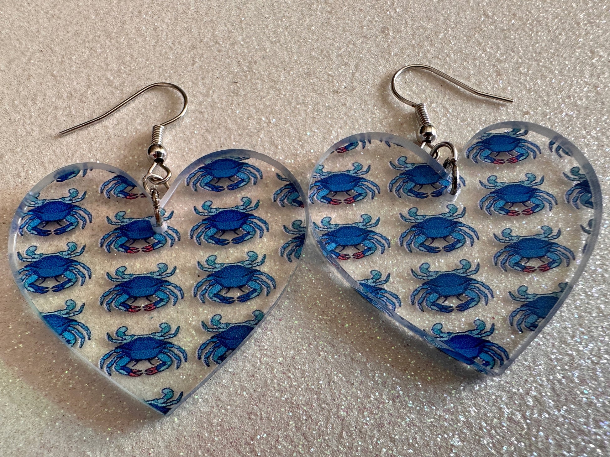 Blue Crab Earrings: Laser Cut Acrylic Crabs, Sea Animal, Ocean Creatures, Aquarium, Tank, Beach, Scuba Diving, Best Gifts for Her/Him/Them