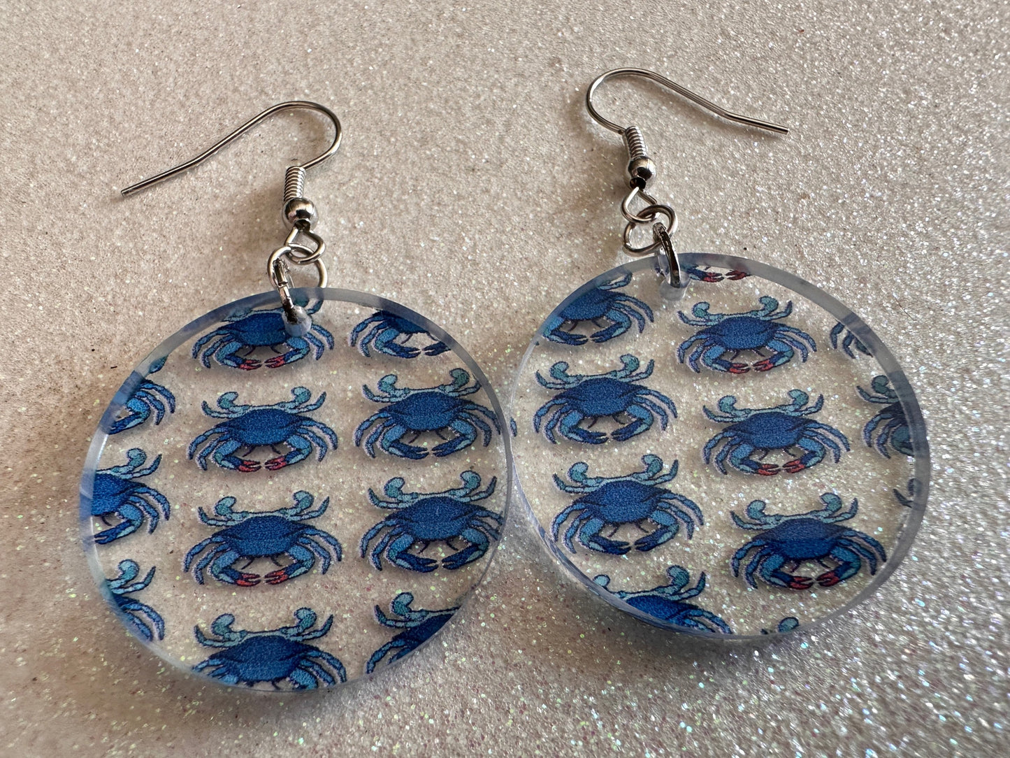 Blue Crab Earrings: Laser Cut Acrylic Crabs, Sea Animal, Ocean Creatures, Aquarium, Tank, Beach, Scuba Diving, Best Gifts for Her/Him/Them