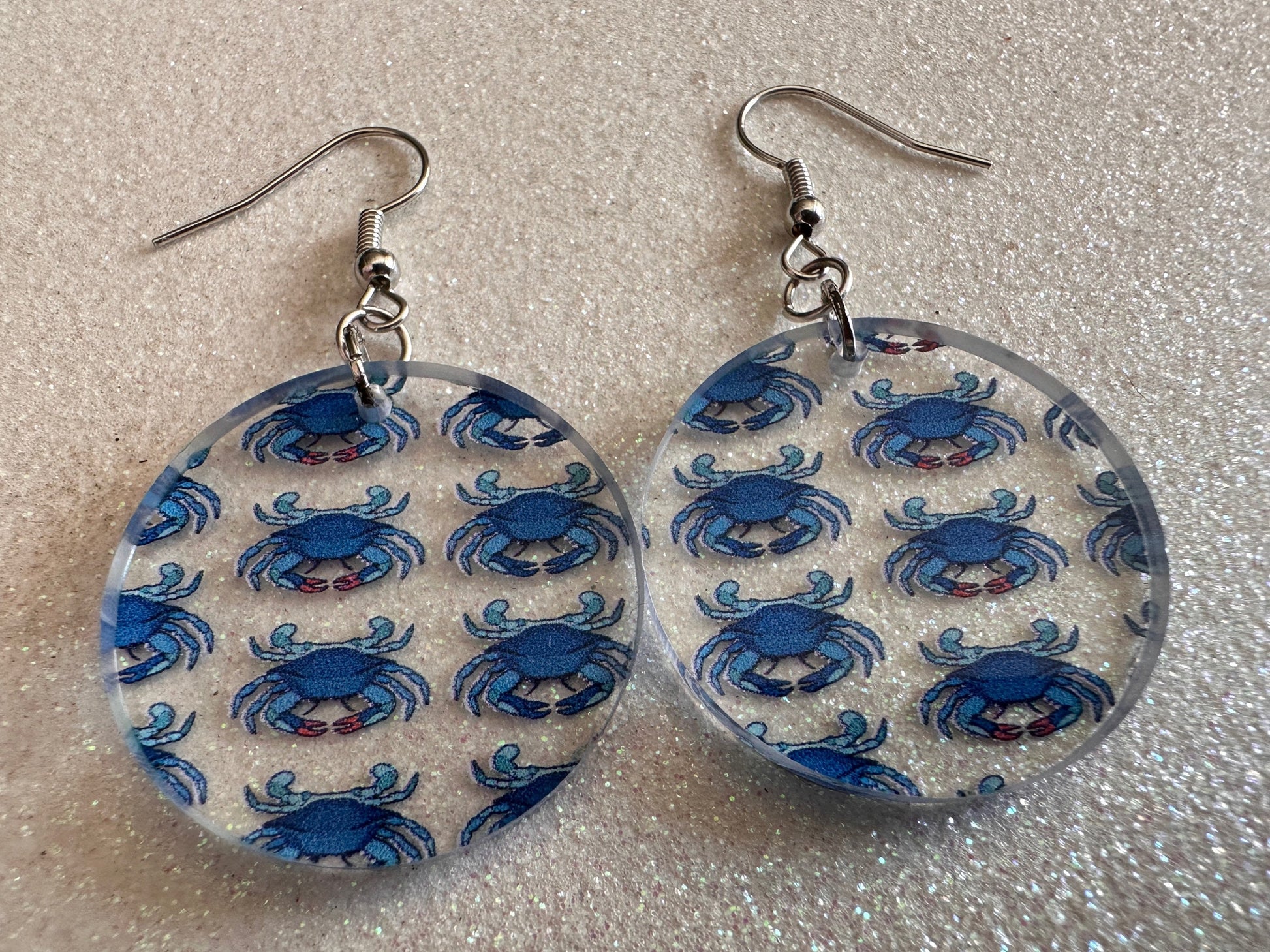 Blue Crab Earrings: Laser Cut Acrylic Crabs, Sea Animal, Ocean Creatures, Aquarium, Tank, Beach, Scuba Diving, Best Gifts for Her/Him/Them