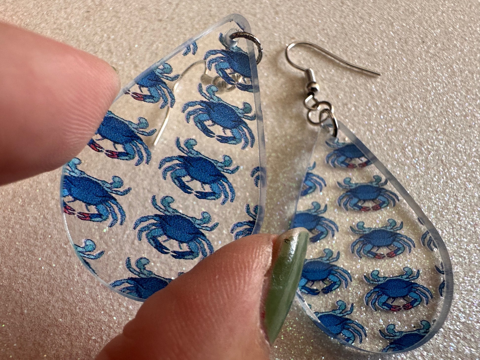 Blue Crab Earrings: Laser Cut Acrylic Crabs, Sea Animal, Ocean Creatures, Aquarium, Tank, Beach, Scuba Diving, Best Gifts for Her/Him/Them