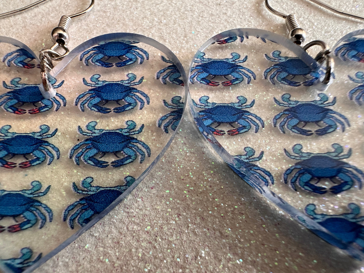 Blue Crab Earrings: Laser Cut Acrylic Crabs, Sea Animal, Ocean Creatures, Aquarium, Tank, Beach, Scuba Diving, Best Gifts for Her/Him/Them