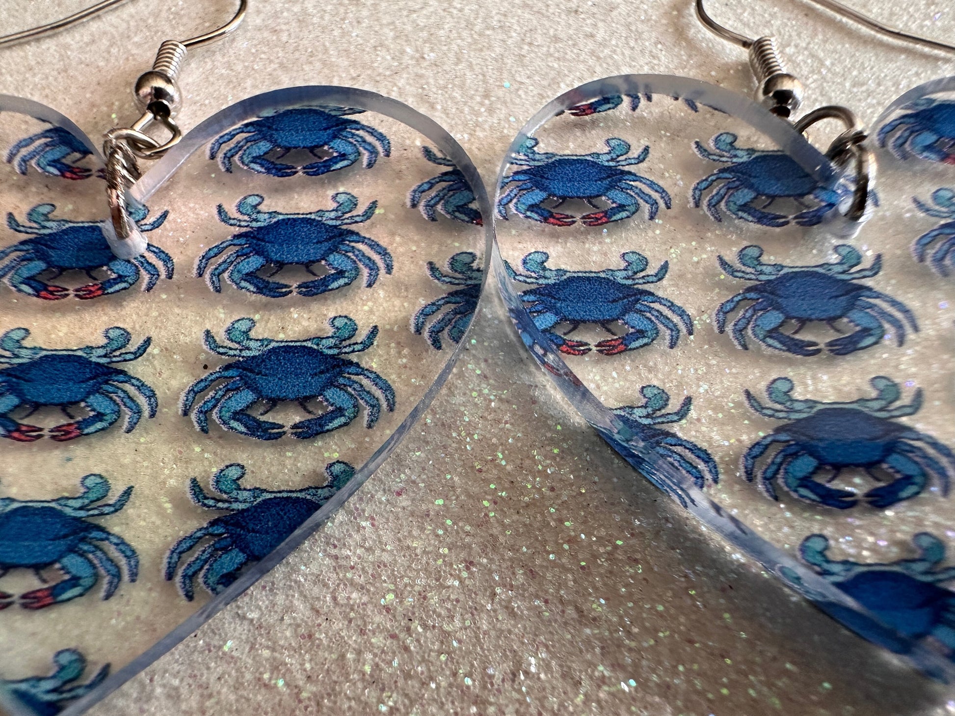Blue Crab Earrings: Laser Cut Acrylic Crabs, Sea Animal, Ocean Creatures, Aquarium, Tank, Beach, Scuba Diving, Best Gifts for Her/Him/Them