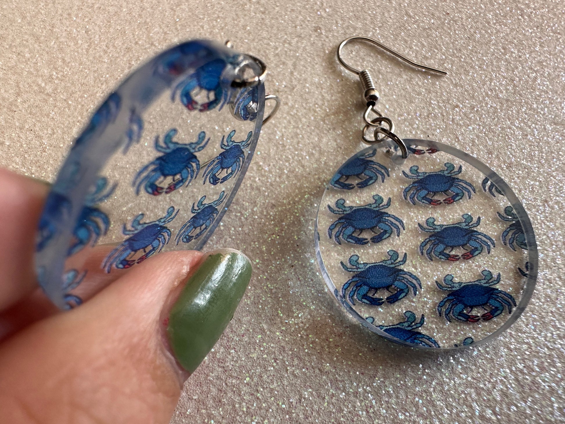 Blue Crab Earrings: Laser Cut Acrylic Crabs, Sea Animal, Ocean Creatures, Aquarium, Tank, Beach, Scuba Diving, Best Gifts for Her/Him/Them