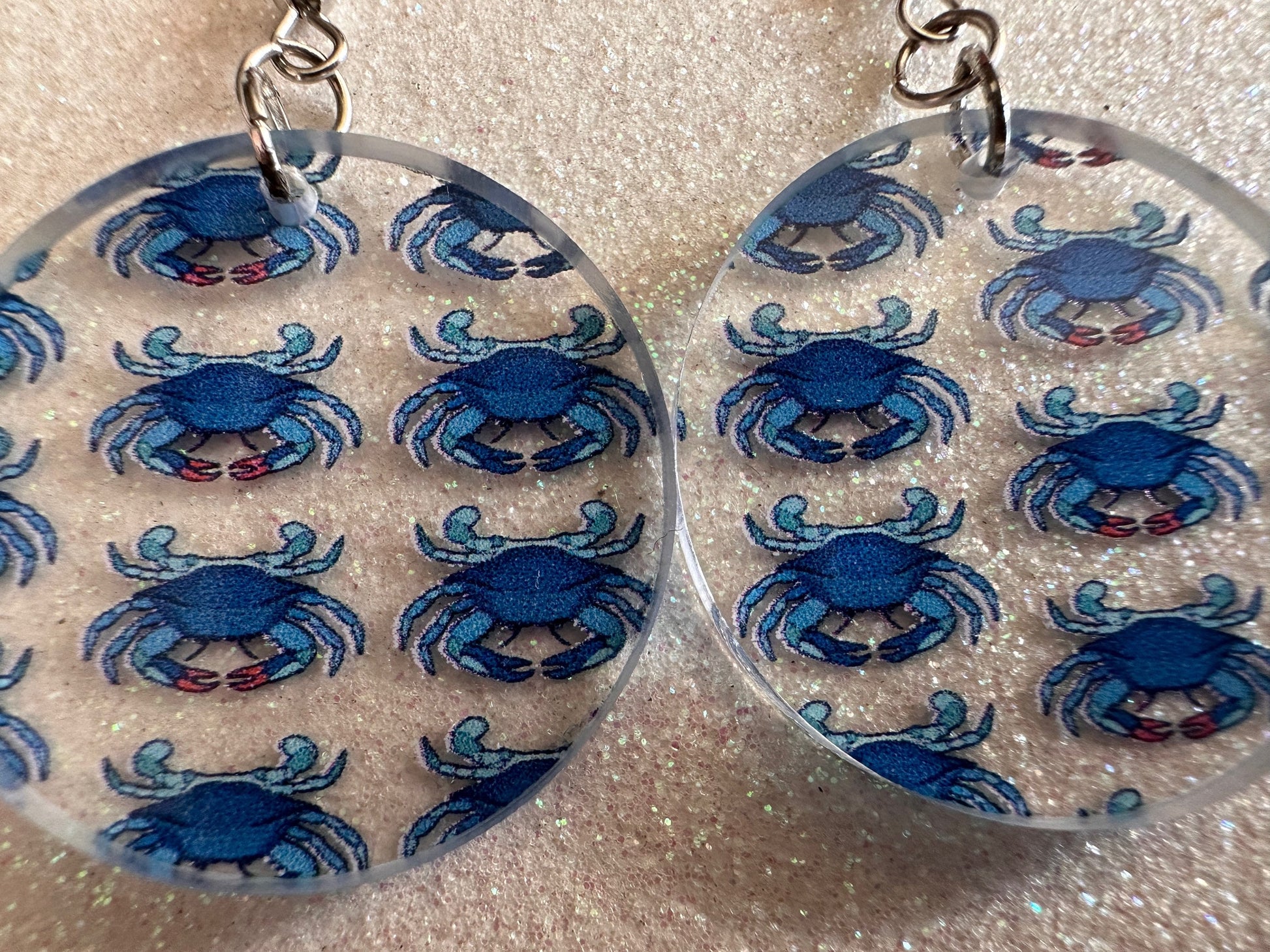 Blue Crab Earrings: Laser Cut Acrylic Crabs, Sea Animal, Ocean Creatures, Aquarium, Tank, Beach, Scuba Diving, Best Gifts for Her/Him/Them