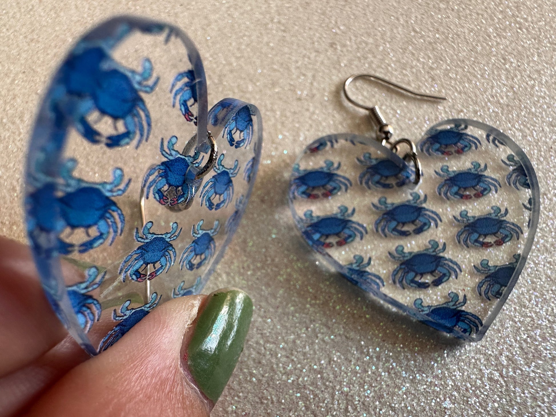 Blue Crab Earrings: Laser Cut Acrylic Crabs, Sea Animal, Ocean Creatures, Aquarium, Tank, Beach, Scuba Diving, Best Gifts for Her/Him/Them